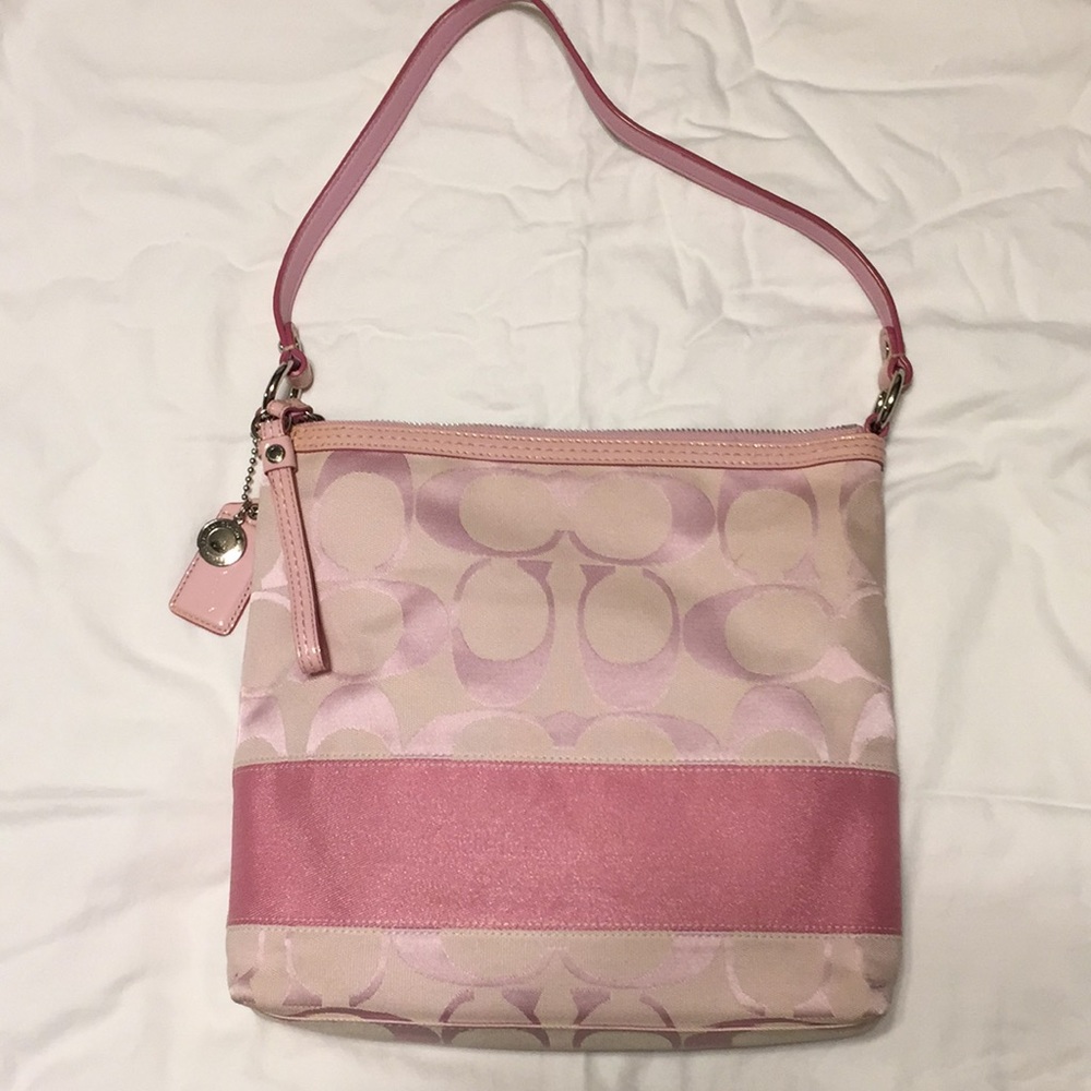 COACH 2-Way Signature Stripe Pink File Bag